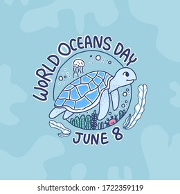 World oceans day concept design of vector. Doodle illustration.