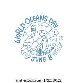 World oceans day concept design of vector. Doodle illustration.