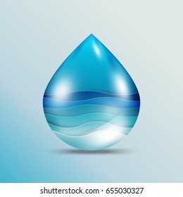 World oceans day concept design with ecosystem and environment concept.Ocean wave on water drop in paper art style.Vector illustration.