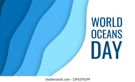 World oceans day concept. Horizontal design for web banners, posters, cards. Vector template in paper cut style.
