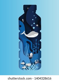 World oceans day concept, many sea creatures underwater, help to protect animal and environment, paper art and craft style, flat-style vector illustration.