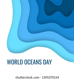 World oceans day concept. Square design for web banners, posters, cards. Vector template in paper cut style.