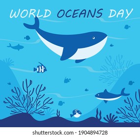 World Oceans Day Concept Vector flat