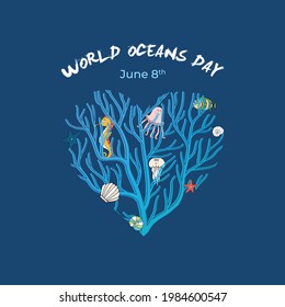 World Oceans Day. dark blue and oceans theme Design