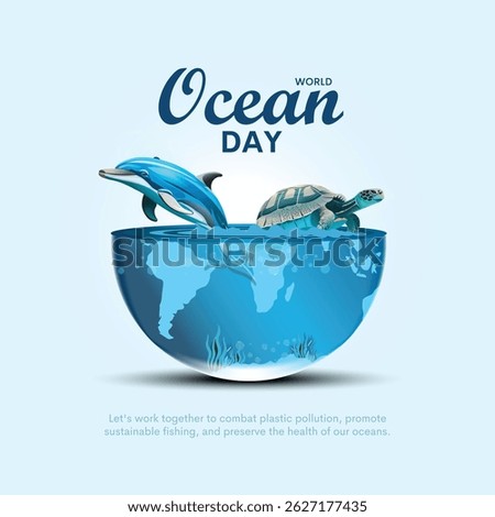 World oceans day design with dolphin and turtle on the blue earth. abstract vector illustration design