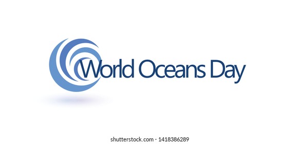 World Oceans Day design template. Ocean health protect graphic symbol. Nature care logo. Environment planet Isolated vector illustration.