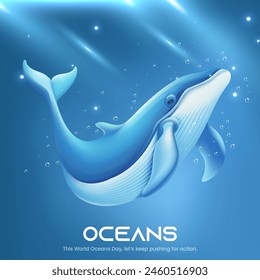 World Oceans Day design template with whales