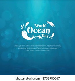 World oceans day design with underwater ocean, dolphin, whale and turtle. World oceans day event