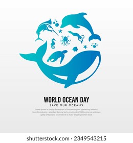 World oceans day design vector. Let's save our oceans design background vector