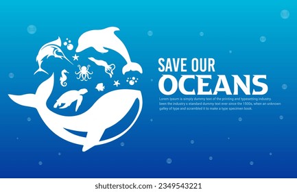 World oceans day design vector. Let's save our oceans design background vector