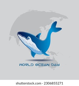 World oceans day design with Whale in underwater ocean