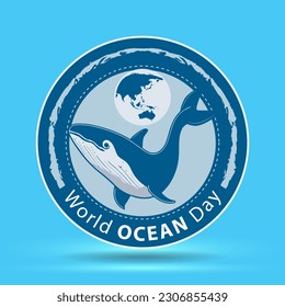 World oceans day design with Whale in underwater ocean