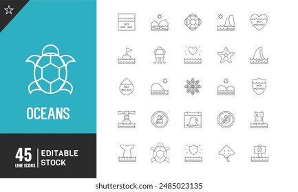 World Oceans Day editable line icon set.