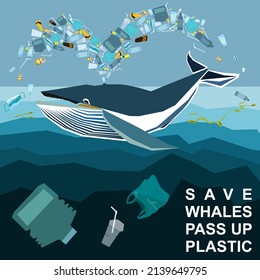 World oceans day, World Environment Day, Earth day, World Maritime Day concept vector illustration. Stop plastic pollution. Keep the oceans clean. Save the marine life. Stop creating trash mutants