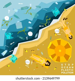 World oceans day, World Environment Day, Earth day, World Maritime Day concept vector illustration. Stop plastic pollution. Keep the oceans clean. Save the marine life. Stop creating trash mutants