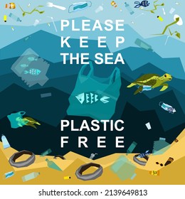 World oceans day, World Environment Day, Earth day, World Maritime Day concept vector illustration. Stop plastic pollution. Keep the oceans clean. Save the marine life. Stop creating trash mutants