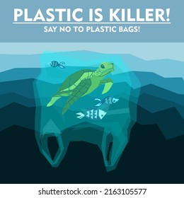 World oceans day, World Environment Day, Earth day, World Maritime Day concept vector illustration. Stop plastic pollution. Keep the oceans clean. Save the marine life. Stop creating trash mutants