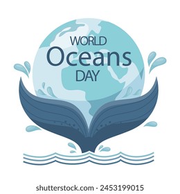 World oceans day hand drawn style
