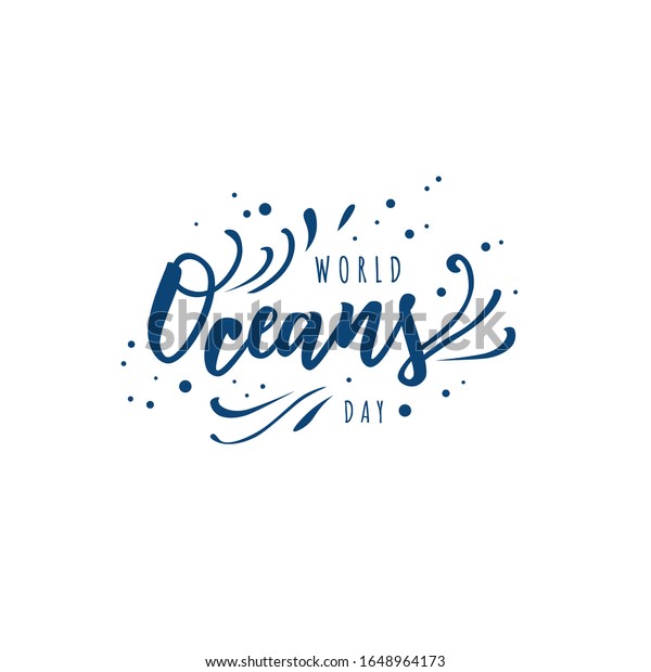 World Oceans Day Hand Lettering Text Stock Vector Royalty Free