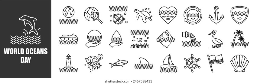 World Oceans Day icon set for design elements	