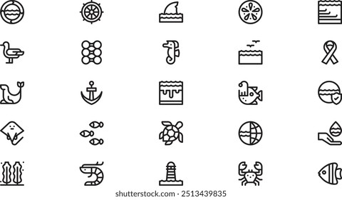 World oceans day icons High-Quality Vector Icons Collection with Editable Stroke. Ideal for Professional and Creative Projects.