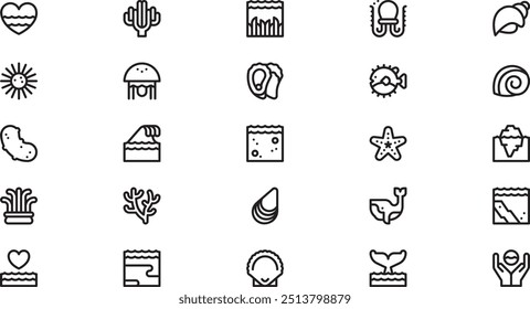 Ícones do Dia Mundial dos Oceanos Coleção de ícones vetoriais de alta qualidade com traço editável. Ideal para projetos profissionais e criativos.