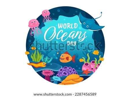 World Oceans Day Illustration to Help Protect and Conserve Ocean, fish, Ecosystem or Sea Plants in Flat Cartoon Hand Drawn for Landing Page Templates