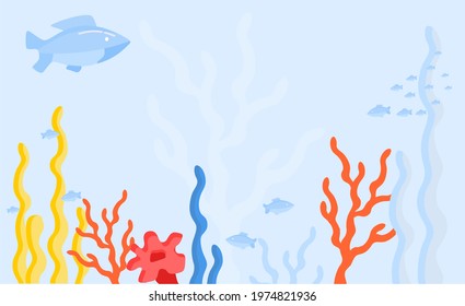 World Oceans Day. Illustration vector. Underwater world, fish, algae, octopus, corals.