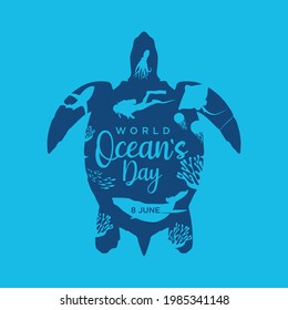 World Ocean's Day illustration vector graphic of god for greeting card, background, invitation, cover, flat, holiday, ocean