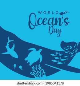 World Ocean's Day illustration vector graphic of god for greeting card, background, invitation, cover, flat, holiday, ocean