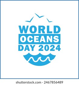 Logo del Vector del Día Mundial de los Océanos en junio de 2024. Día Internacional De Los Océanos Cartel, Antecedentes, Volante. Océano, Mar, Pájaros en el Vector, Logo. Símbolo del océano.