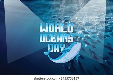 World oceans day. June 8. Underwater ocean background banner template. Let's save our oceans. vector illustration.