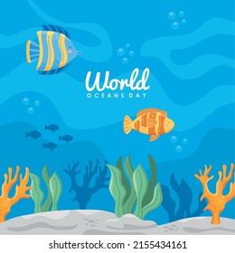 world oceans day lettering underwater scene