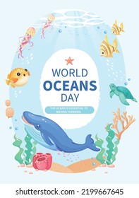 World Oceans Day, Marine Life, hand-drawn illustrations

 