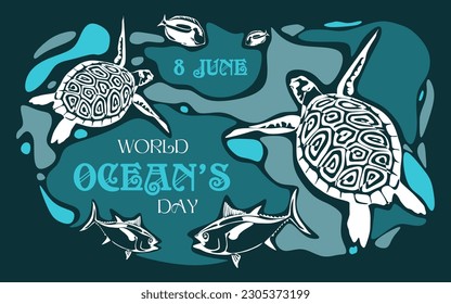 World Ocean's Day, marine life day, Earth day conceptual vector design