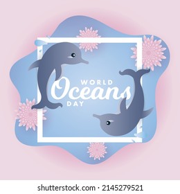 World Oceans Day, ocean poster design vector background greeting card