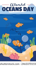 World Oceans Day poster with life under the sea