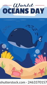World Oceans Day poster with life under the sea