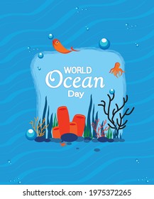 World oceans day. Poster, Vector illustration.