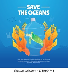 World Oceans Day. Safe The Oceans. Safe The Turtle.