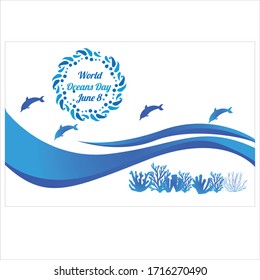 World oceans day. Sea animals. Poster. Vector illustration for world oceans day.