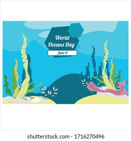 World oceans day. Sea animals. Poster. Vector illustration for world oceans day.
