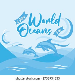 World oceans day. Sea animals. Poster. Vector 