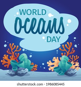 World oceans day. Sea animals. Poster. Vector illustration.