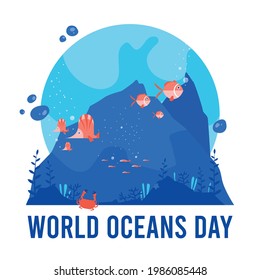 World oceans day. Sea animals. Poster. Vector illustration.