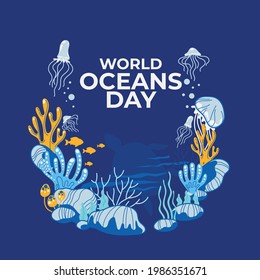 World oceans day. Sea animals. Poster. Vector illustration.