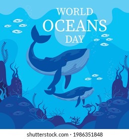 World oceans day. Sea animals. Poster. Vector illustration.