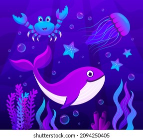 World oceans day. Sea animals. Poster. Vector illustration.