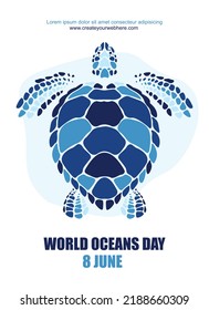 World Oceans Day with Sea Turtle Vector Flat Design