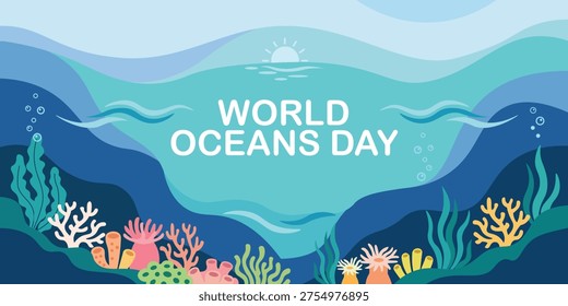 World Oceans Day Simple Flat Vector Banner